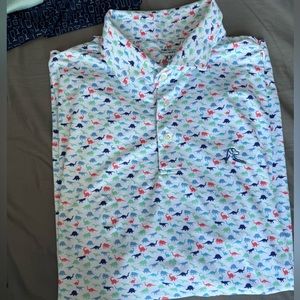 Rhoback Multicolor Dinosaur Print Polo Shirt